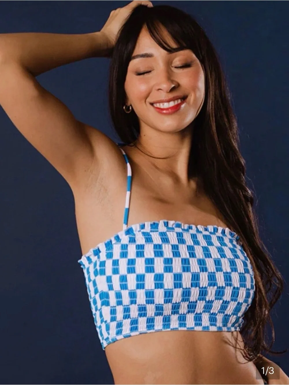 Albion Blue & White Check Smocked Bikini Set